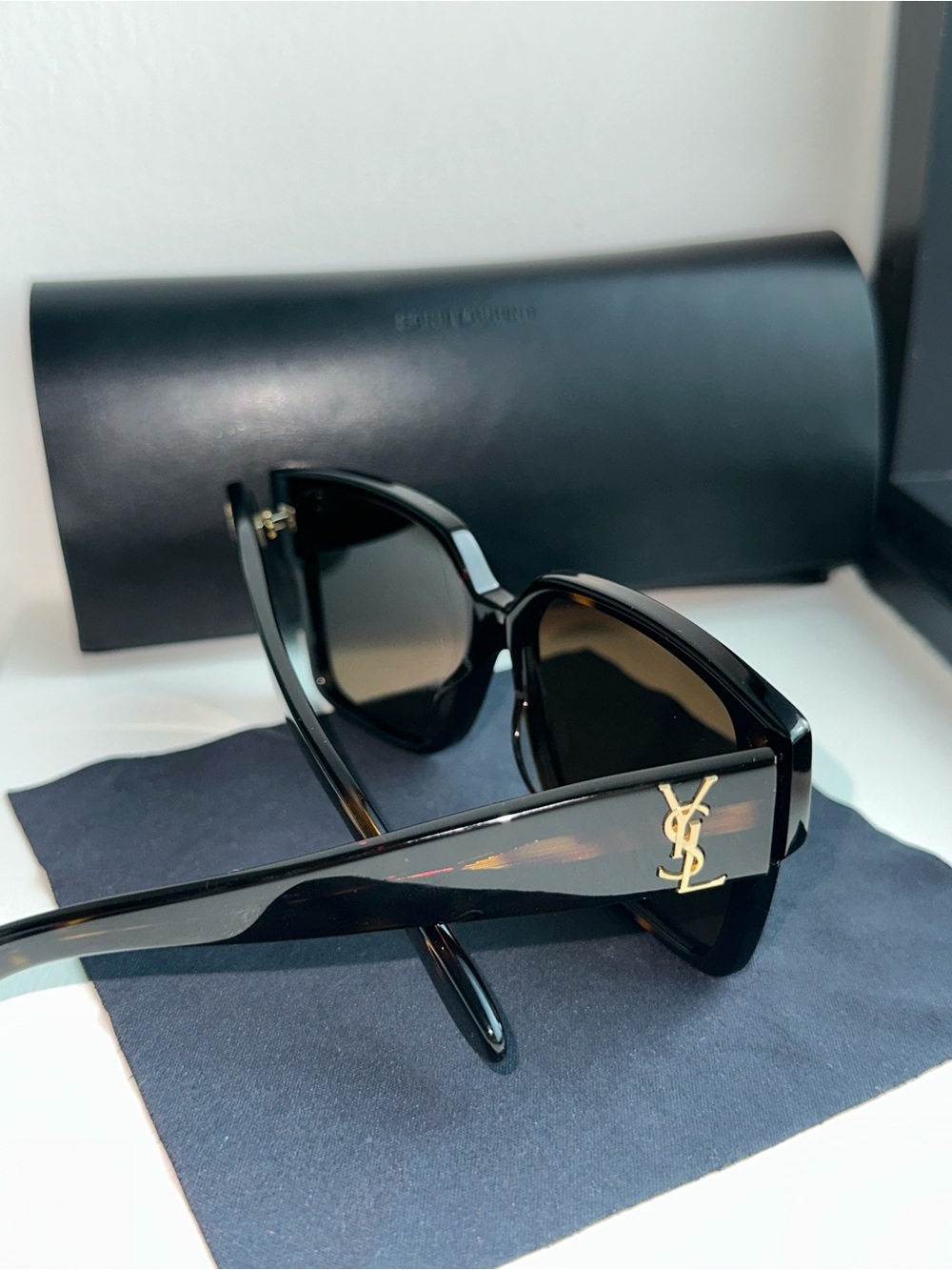 Saint Laurent Deep Tortoise Square Sunglasses